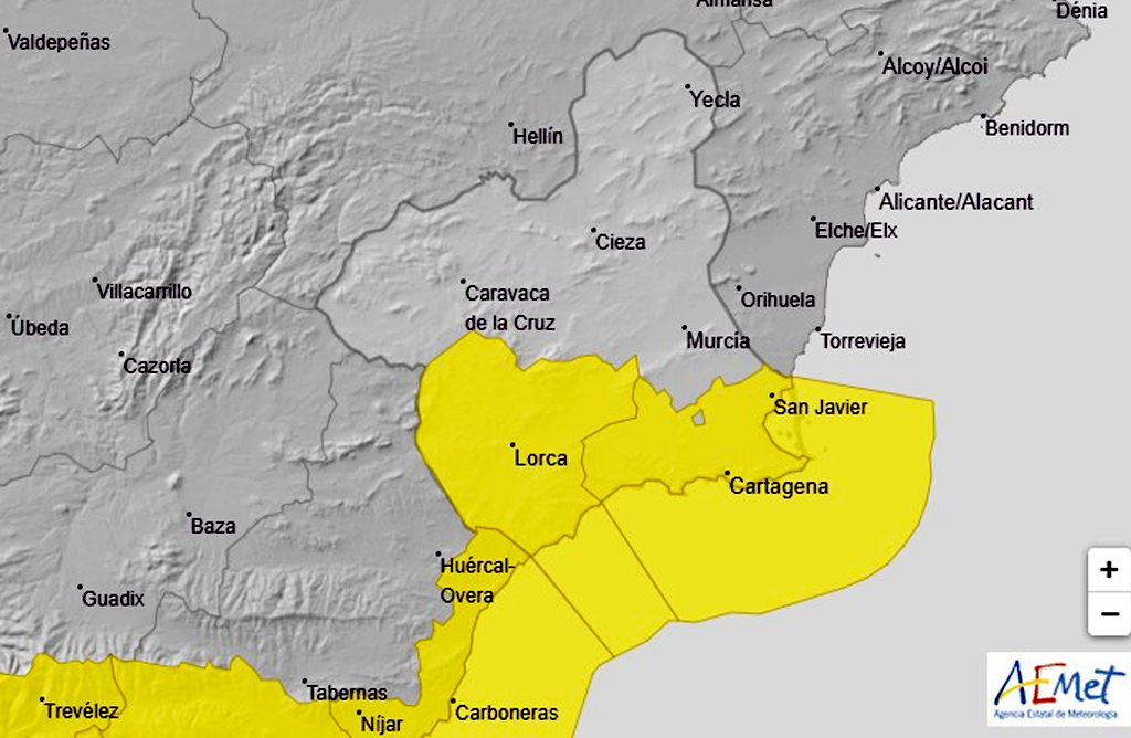 El Valle del Guadalentn, en alerta amarilla por vientos de hasta 70 kilmetros por hora el 13 de marzo